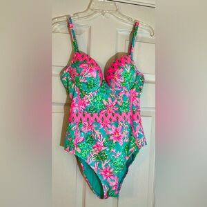 Lilly Pulitzer palma one piece swimsuit size 8 surf blue so shellegant
